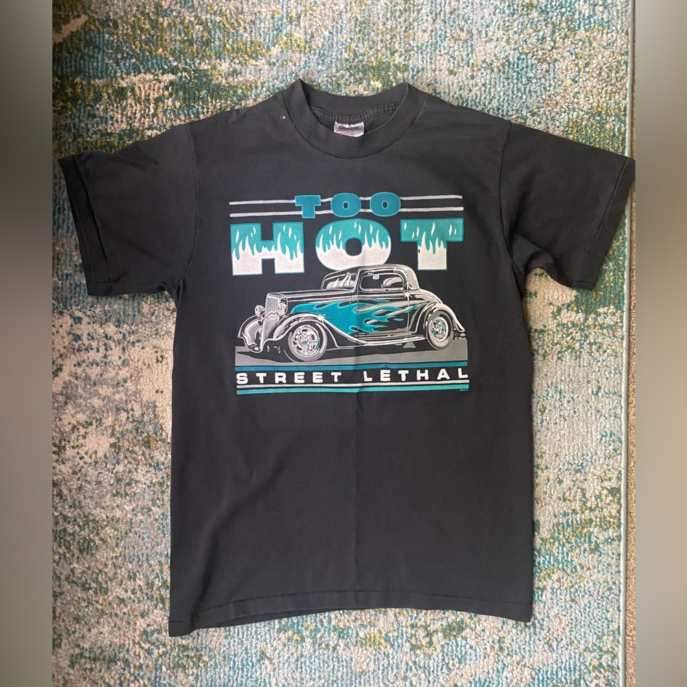 Vintage 80s Too Hot Street Lethal hot rod car t-shirt, size large